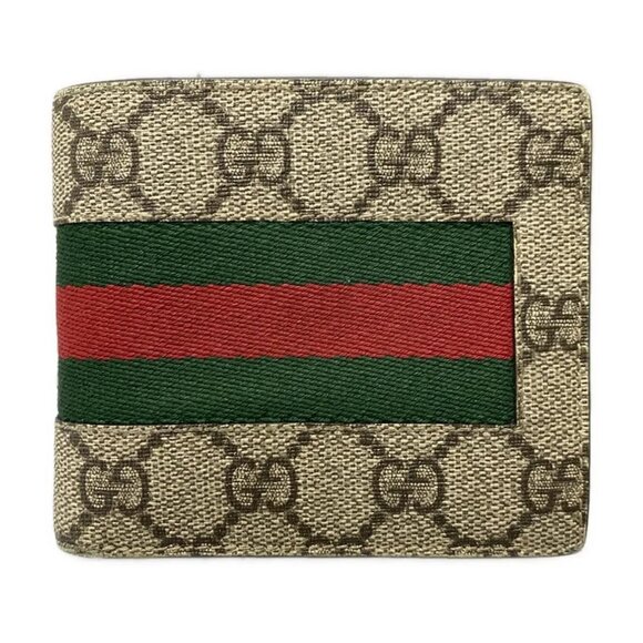 Auth GUCCI GG 408826 Beige Green Red PVC Cotton - Bifold Wallet - Picture 1 of 14